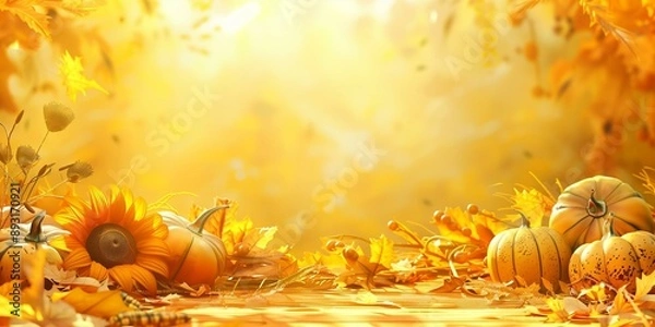 Fototapeta Crop yellow Background Thanksgiving Theme Photography Backdrops Holiday Card Thanksgiving Background Design Pumpkin Patch Fall Autumn Harvest Golden Field Squash 