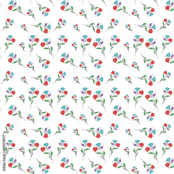 Fototapeta Seamless pattern of colorful flowers isolated on background.