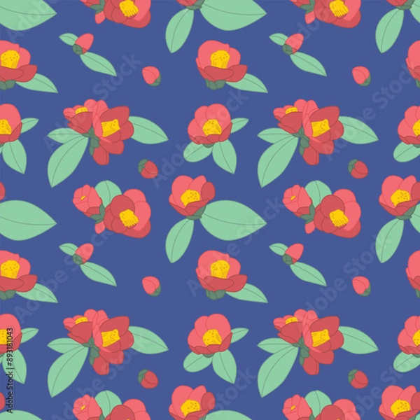 Fototapeta Japanese Pretty Flower Leaf Vector Seamless Pattern