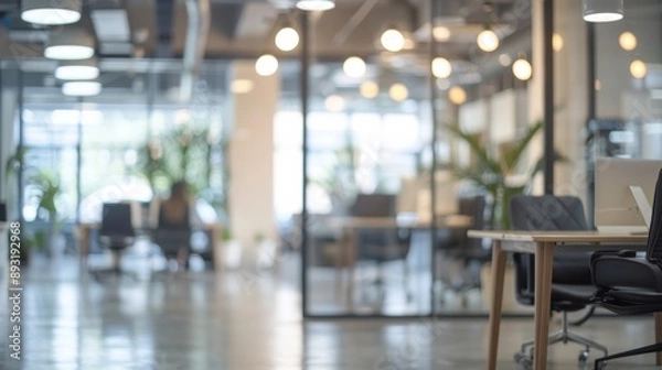 Fototapeta Abstract blurred office interior room. blurry working space with defocused effect. use for background or backdrop in business concept