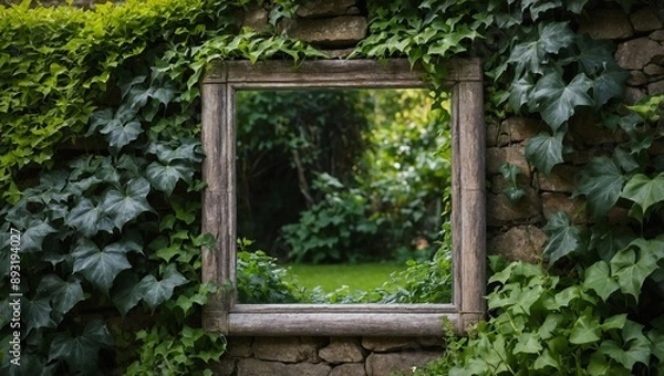 Obraz A rustic mirror with a weathered wooden frame