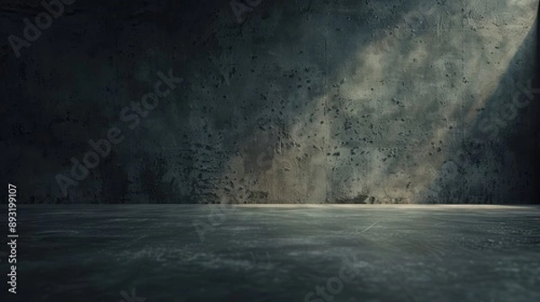 Fototapeta Dark grunge display background, smoky atmosphere, distressed textures, muted colors, heavy shadows, eerie ambiance, dim lighting, industrial feel, gritty details, vintage grunge elements, moody and