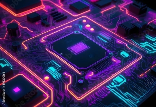 Fototapeta a colorful neon circuit board