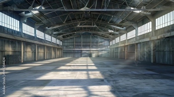 Fototapeta Empty Industrial Hangar with Natural Light