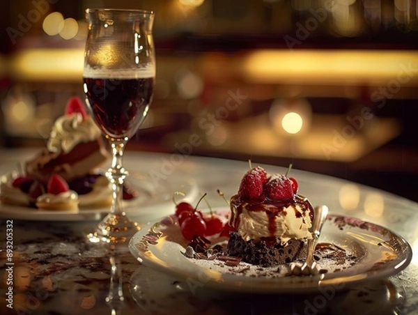Fototapeta Indulge in Sweet Temptations: A 4:3 View of Desserts on a Restaurant Table