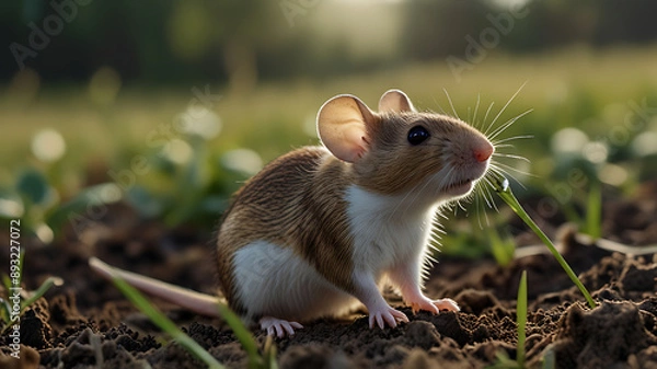 Obraz A mouse exploring a field, representing curiosity and exploration.