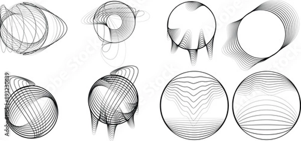 Fototapeta Lines in Circle Form . Spiral Vector Illustration .Technology round. Wave Logo . Design element . glitched lines .Abstract Geometric round shape 