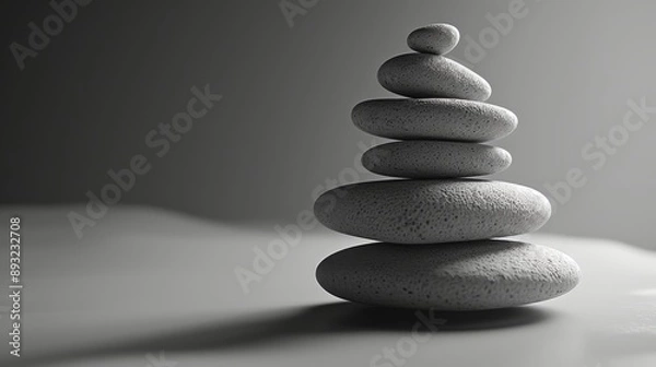 Obraz A Stack of Stones on a Table in Front of a Black and White Background - Generative AI