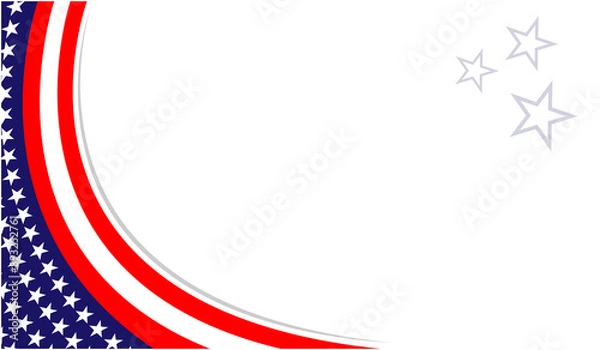 Fototapeta United States flag symbols border wave corner with white empty space for text vector design template.