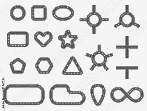 Obraz Set Flat Road Track Vector Design Element in Many Shape Collection.