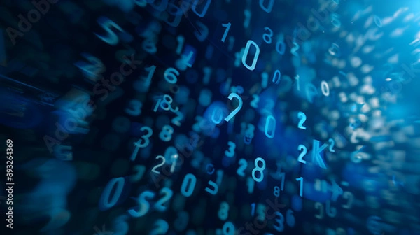 Fototapeta Abstract Mathematical Pattern with Random Scattered Decimal Numbers on Dark Background