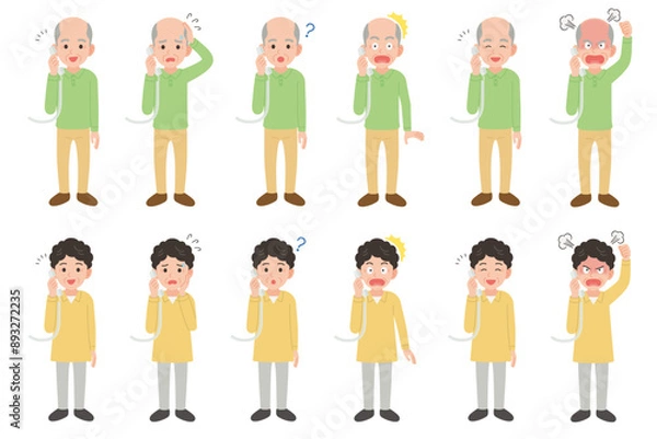 Fototapeta 固定電話で通話するシニア　男女表情セット