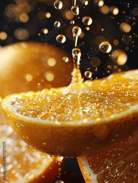 Obraz Vivid Macro Photography of Fresh Orange Slices with Dripping Juice Captured in High Detail