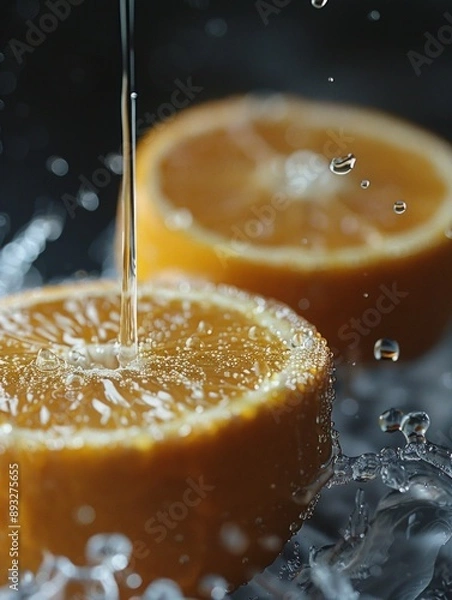 Obraz Vivid Macro Photography of Fresh Orange Slices with Dripping Juice Captured in High Detail