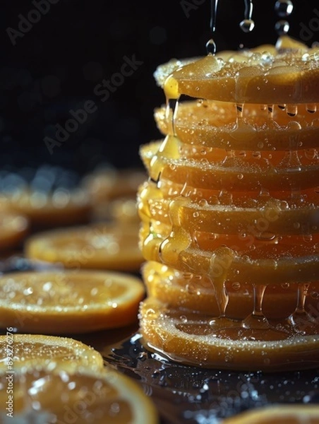 Obraz Vivid Macro Photography of Fresh Orange Slices with Dripping Juice Captured in High Detail