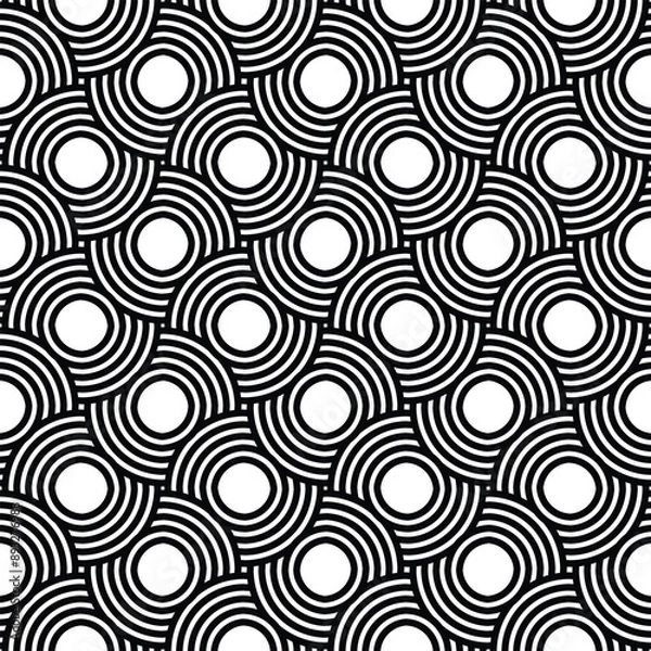 Fototapeta Japanese seamless pattern in oriental geometric traditional style. 3d ornament for lunar chinese new year decoration. black and white abstract asian vector creative motif. Vintage tiger.