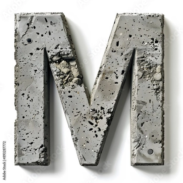 Fototapeta 3D Concrete Letter M with Rough Edges and Speckles