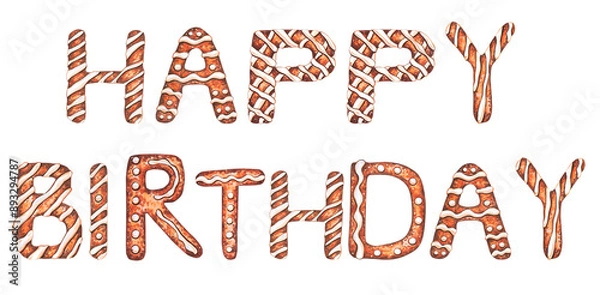 Fototapeta Gingerbread text,lettring: Happy Birthday. individual PNG text. Cookies alphabet.