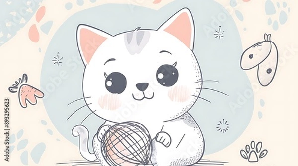 Fototapeta Adorable Fluffy Kitten Icon