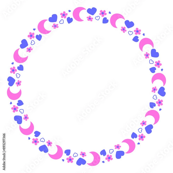Fototapeta Hand drawn flat design hearts border and frame