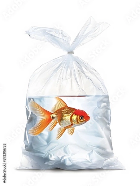 Fototapeta Goldfish in a Clear Bag of Water on White Background

