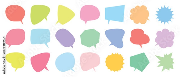 Fototapeta Set of doodle and speech bubble vector. Collection of contemporary figure, speech bubble different in funky groovy style. Chat design element perfect for banner, print, sticker, sale.