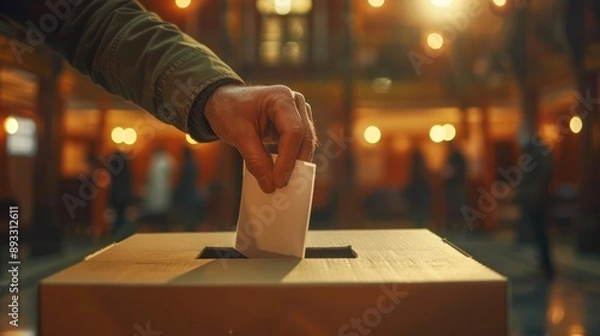 Fototapeta  realistic and clean scene of a hand placing a voting ballot into a ballot box