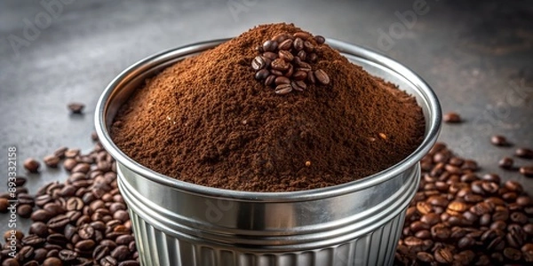 Fototapeta It lies processed ground coffee in trash Generative By AI