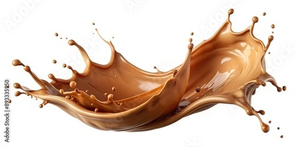 Fototapeta flowing brown coffee splash cut out similar to chocolate milk tea caramel AI-Created Content