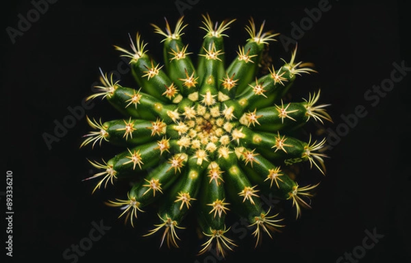 Fototapeta Cactus photography, with a pattern explosion, from a bird's-eye view on a black background.