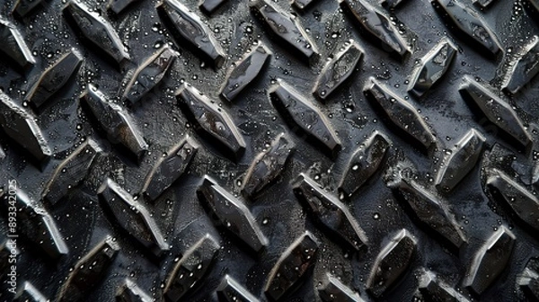 Obraz Detailed macro shot of sleek textured charcoal metal diamond pattern.