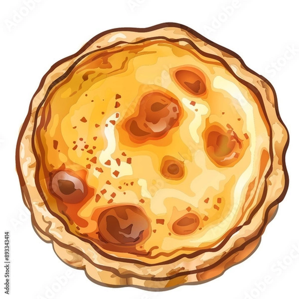 Fototapeta Top view of Pastel de Nata in a cartoon style on white background