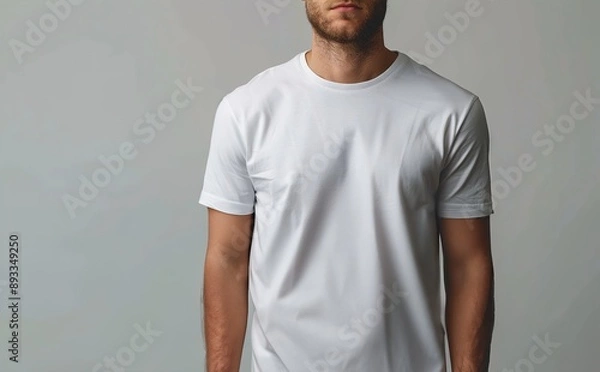 Fototapeta Crisp White T-shirt Mockup on Pure Background with Sharp Focus | 50mm Lens Isolated Object Photography Perfect for Product Mockup