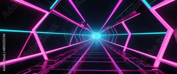 Fototapeta A vibrant neon-lit tunnel showcasing a futuristic aesthetic, perfect for technology events or digital art themes.