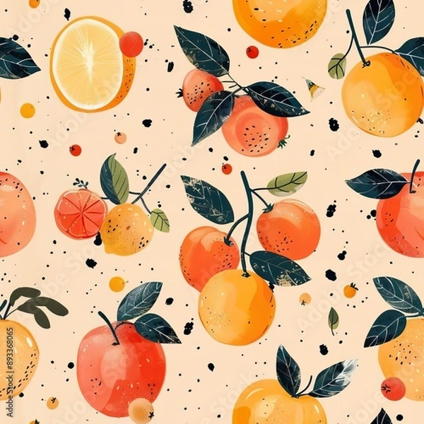Obraz Limited fruits in a scattered pattern, pastel peach background, fantasy style, whimsical and enchanting