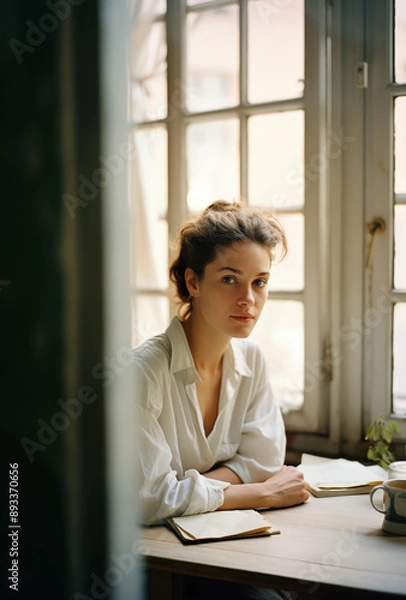 Obraz 창가에 앉아서 바라보는 여성의 초상화