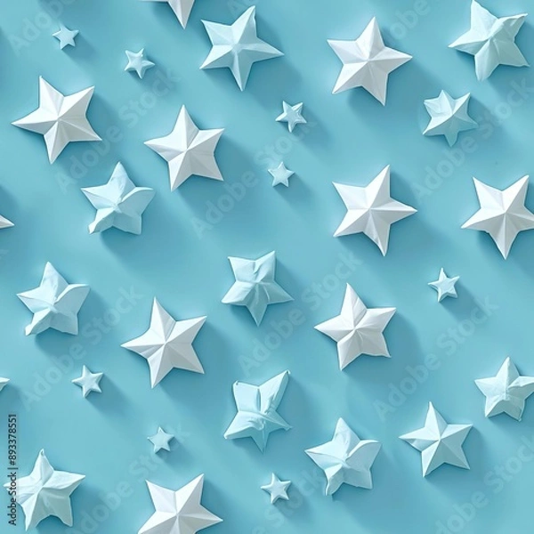 Fototapeta Sparse arrangement of stars in a geometric pattern, pastel blue background, pop art style, playful and bright, flat lay