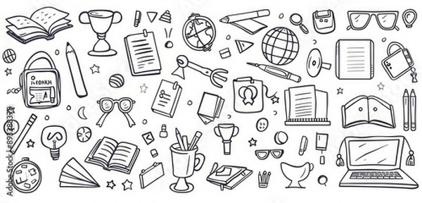 Fototapeta Black and white high-res vector of school icons, simple and detailed.