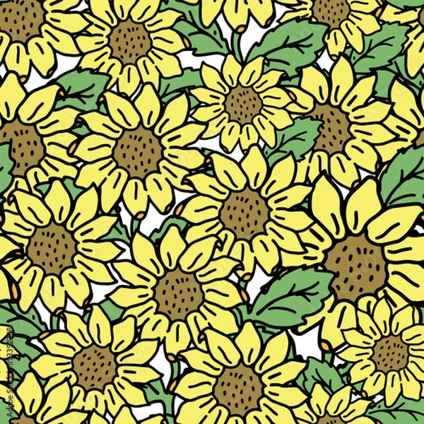 Obraz Sunflower seamless pattern background. Hand drawn repeat textile design.