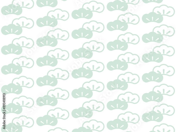 Obraz 和柄パターンの背景壁紙素材、緑色の笠松模様のベクターイラスト