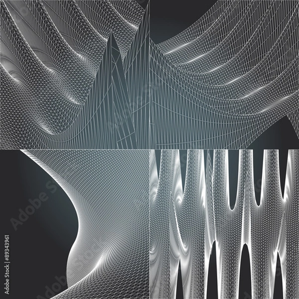 Obraz Set polygonal abstract vector illustration black and white grid