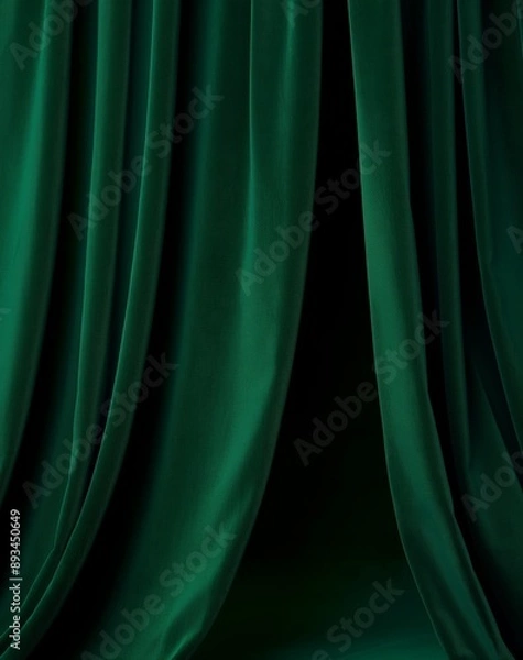 Obraz Elegant Green Velvet Curtain Background, Luxury Interior Design, Presentation