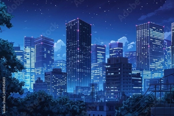 Fototapeta Night city architecture metropolis.