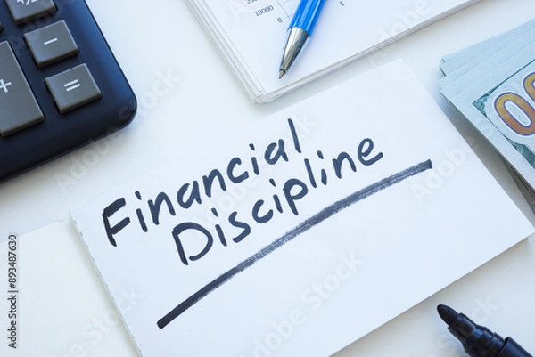 Fototapeta Open notepad with inscription financial discipline and money.