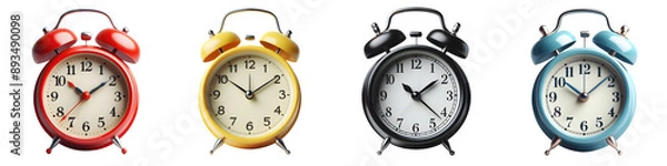 Obraz classic alarm clock in different colors: black, red, yellow, blue