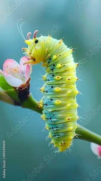 Fototapeta Caterpillar Transforming into Butterfly Symbol of Change and New Beginnings