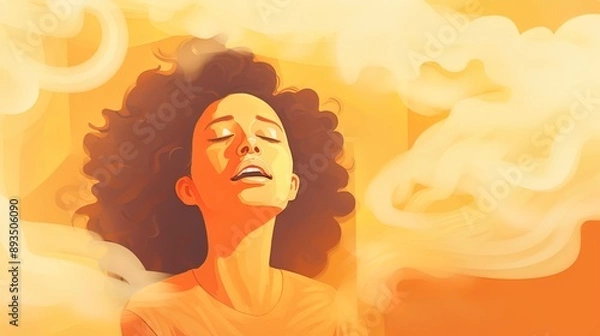 Obraz Abstract illustration of emotion management, serene woman with closed eyes,depicting relaxation and tranquility, ideal for mental health and wellness themes.