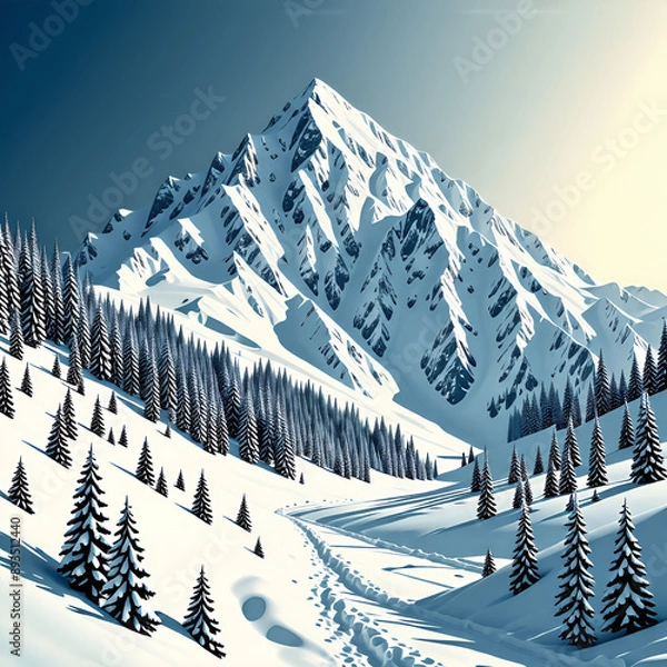 Fototapeta 거대 산맥의 눈쌓인 설경 풍경 