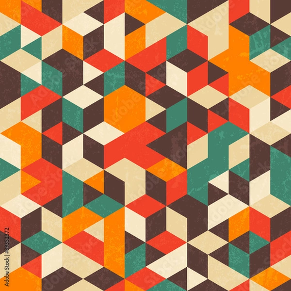 Fototapeta Retro geometric pattern with grunge texture. Seamless abstract background.
