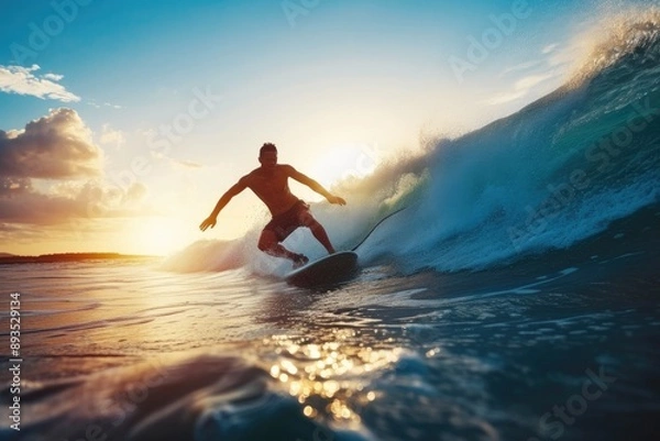 Fototapeta Epic Surfing Scene with a Handsome Surfer